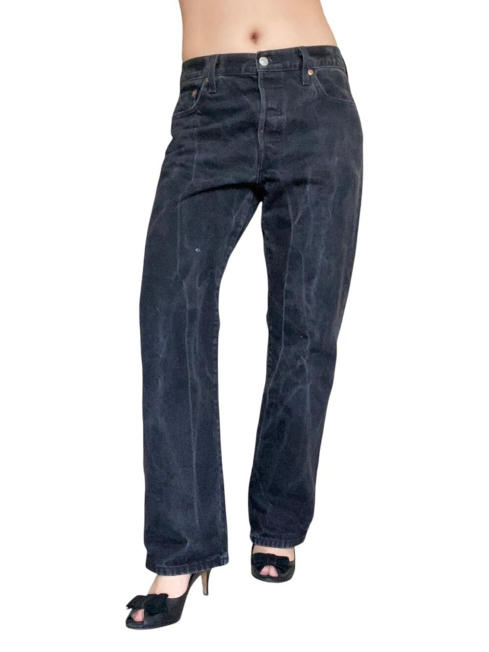 Levis Black Faded Patterned Straight Leg Jeans Button Fly Streetwear 31x28